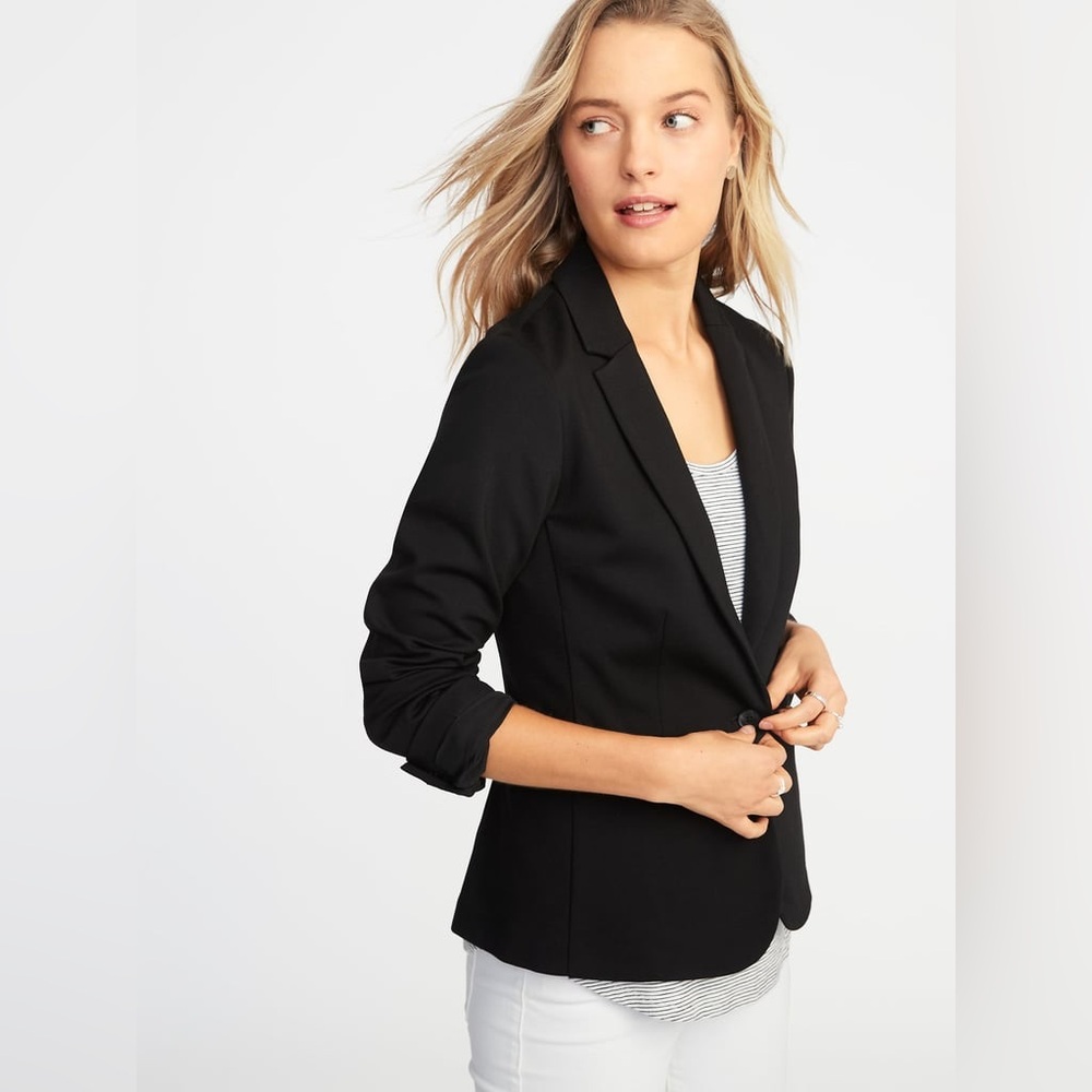 Old Navy Classic Ponte Knit Blazer Black XS One Button Dark Academia Preppy NWT